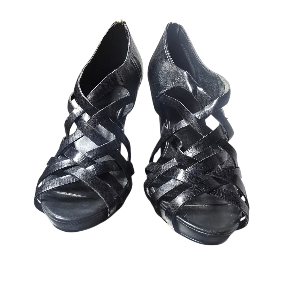Nine West O-everX5 Size 10M Black Strappy Leather Gladiator Heels AS IS No Box